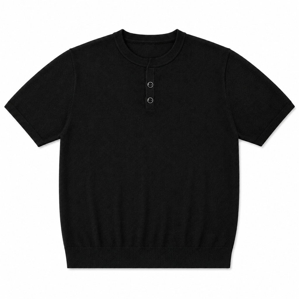 머슬핏 반팔 헨리넥 니트